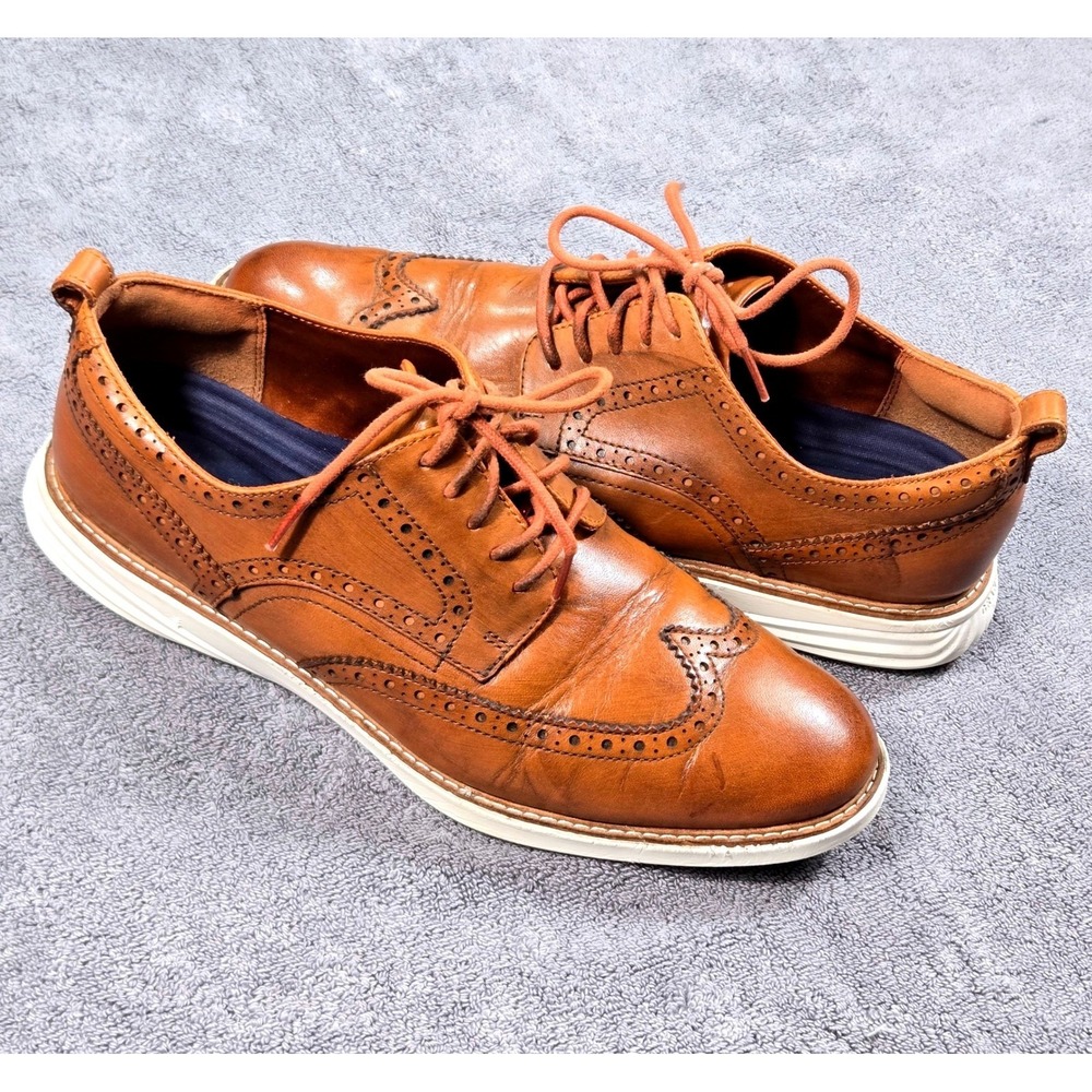 Cole Haan Grand.OS Wingtip Oxfords Mens 10.5M Tan Leather Good C26930 Brogue - Picture 2 of 13